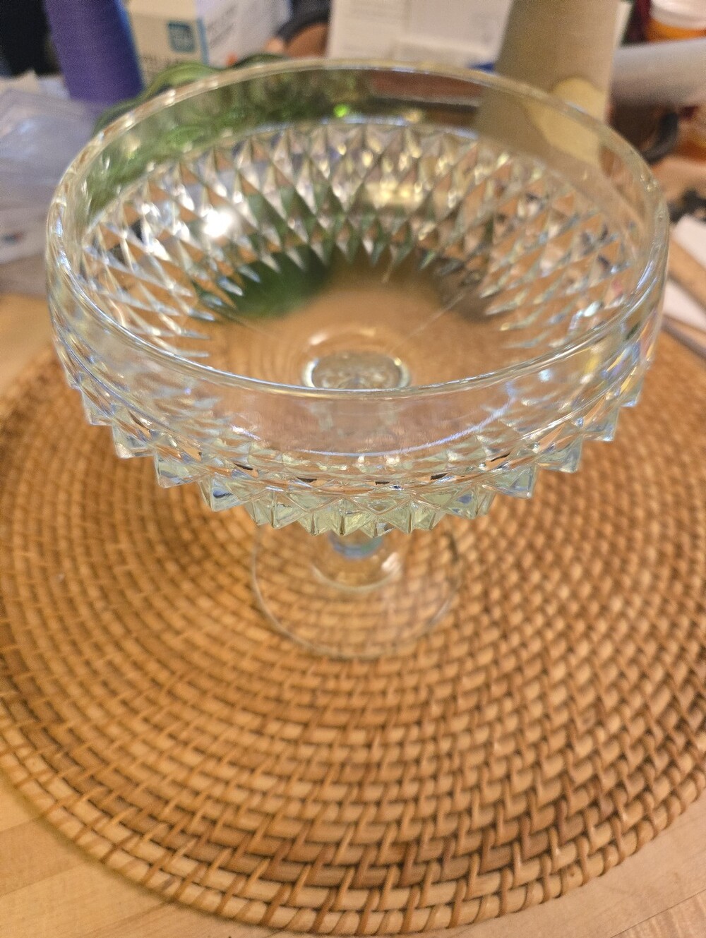 Antique EAPG Clear Pressed Glass Footed Compote Diamond Point Sawtooth 1800s 💎
